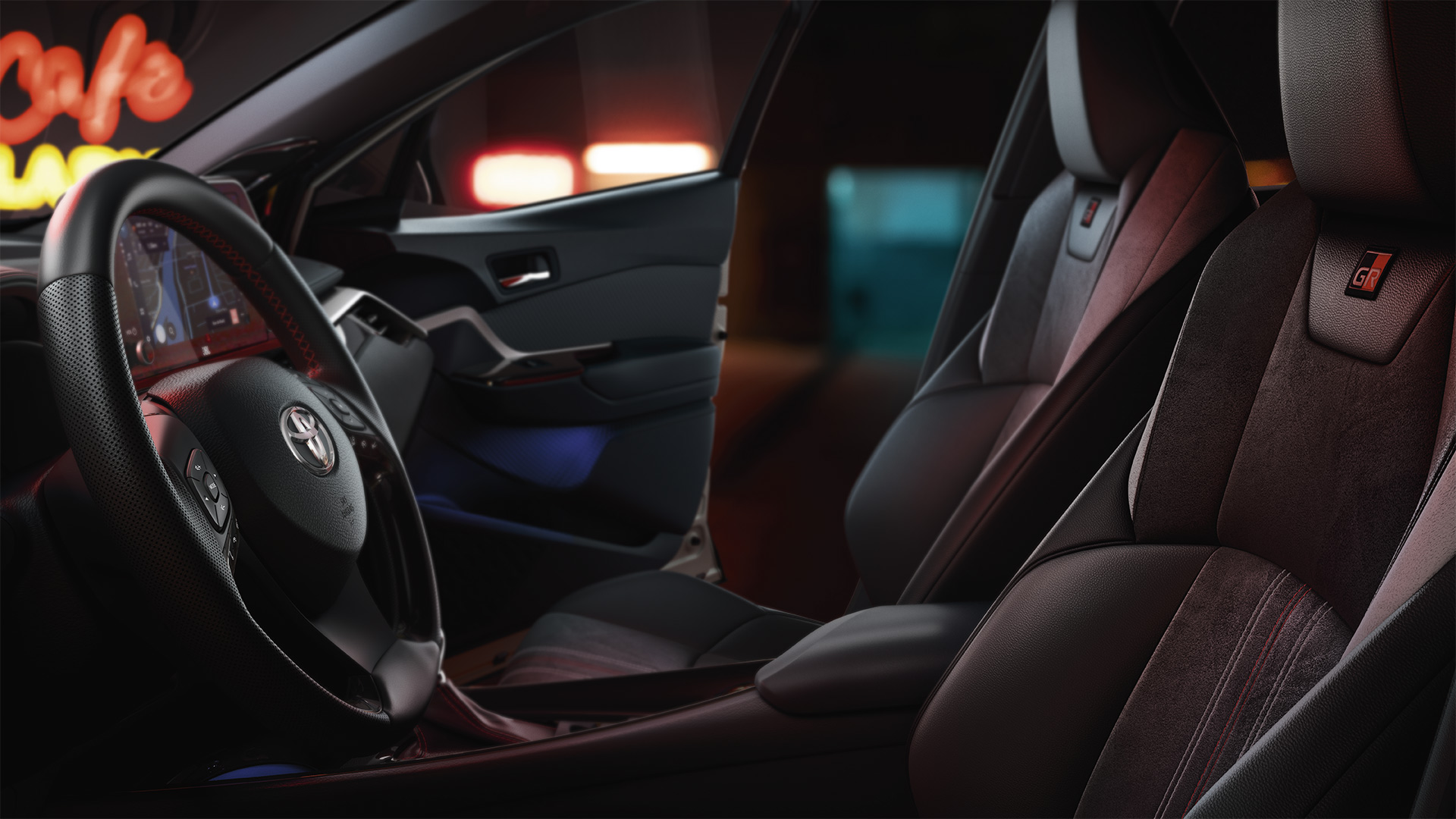 Toyota C-HR GR SPORT intérieur avec surpiqures rouges